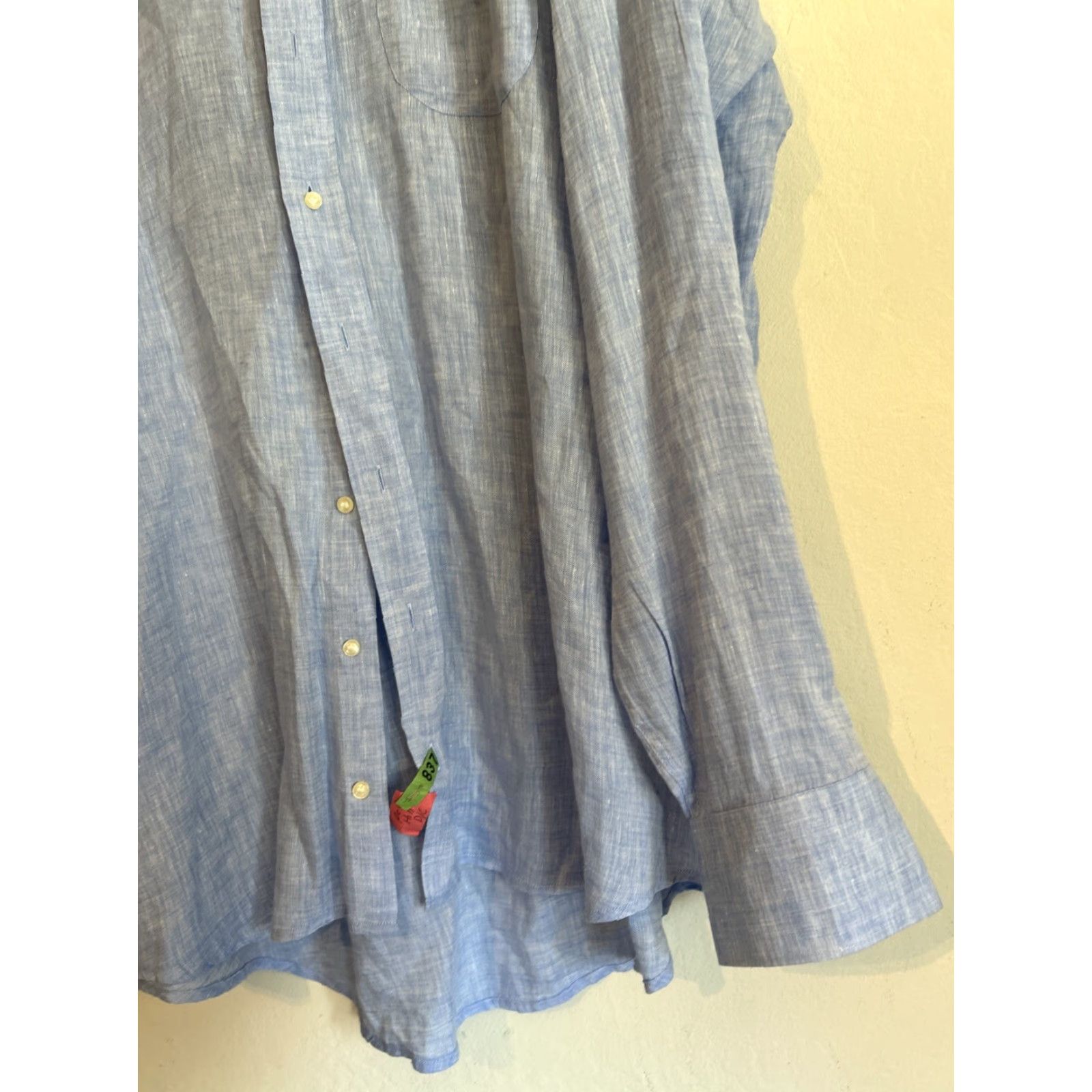 Vintage Quality Asole Bottoni Men's Shirt Linen Blue Long Sleeve Button-Up Size 19, Regular Fit Size US XXL / EU 58 / 5 - 5 Thumbnail