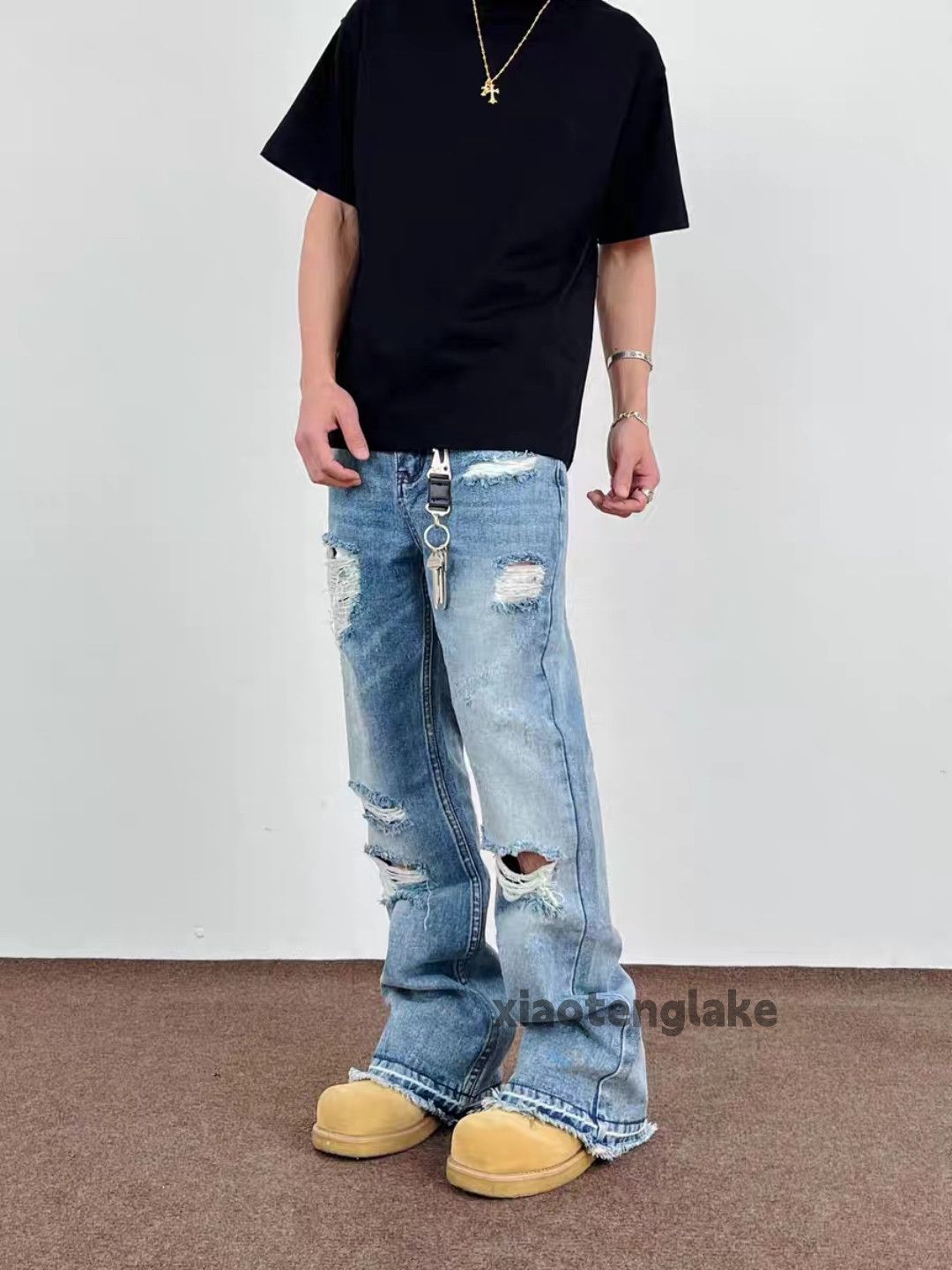 Jean × Vintage Washed faded punk grunge bootcut damaged ripped jeans Size US 36 / EU 52 - 6 Thumbnail