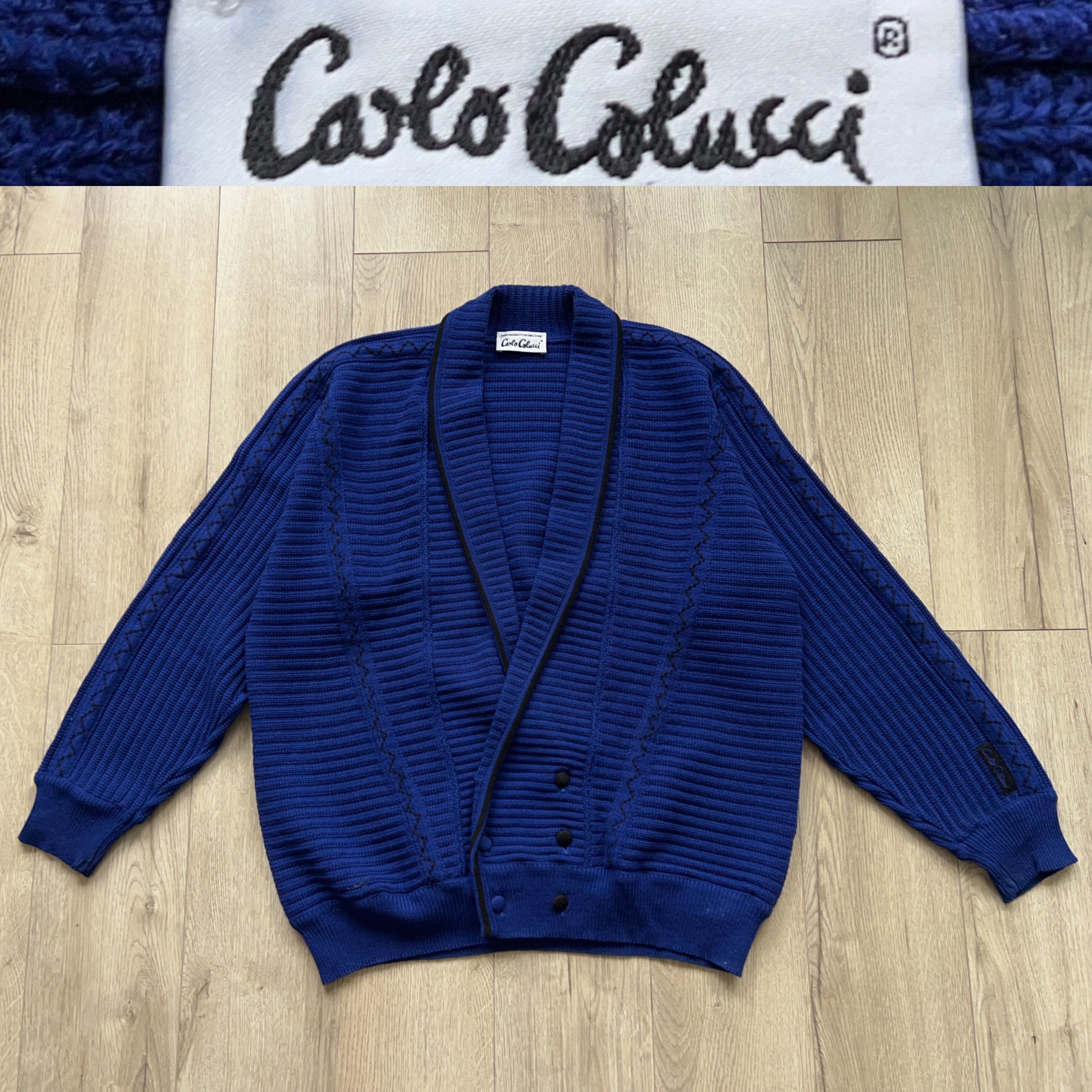 Carlo Colucci × Vintage Mens Carlo Colucci Cardigan Sweater Wool Made in Germany Size US L / EU 52-54 / 3 - 1 Thumbnail