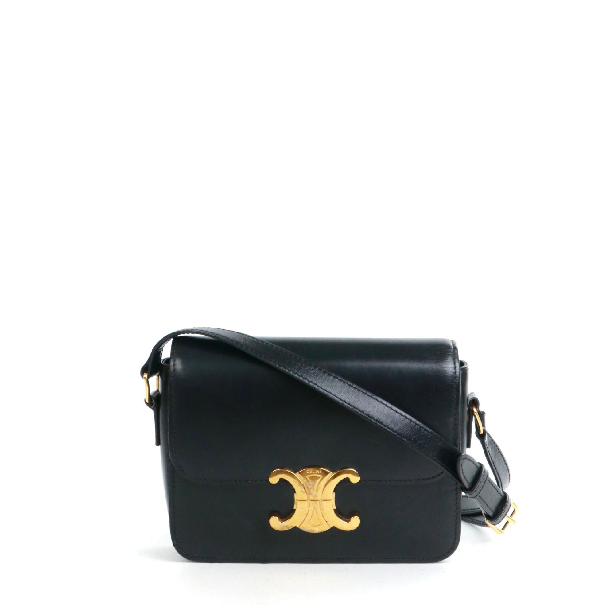 CELINE - Celine Triomphe teen shoulder bag in black box leather