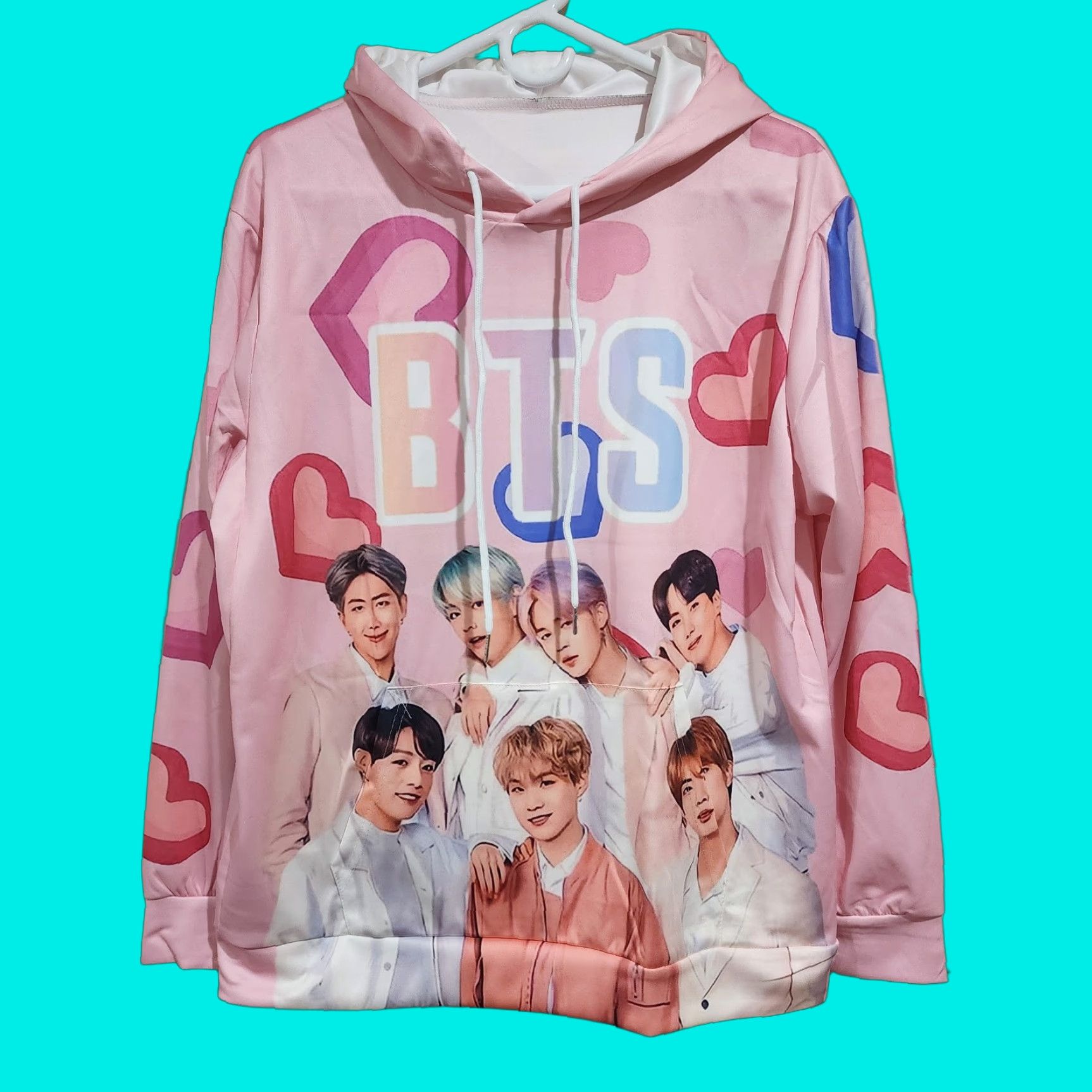 Pinko NWOT BTS Band Pink Hearts Long Sleeve Hoodie Sweatshirt Men XL Pink Hoodie Regular Fit Pullover Hooded Polyester Sweatshirt Size US XL / EU 56 / 4 - 1 Thumbnail