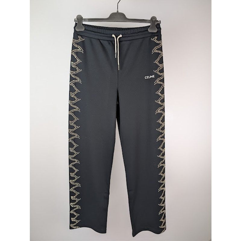 Celine o1rshd1 Logo-Print Studded Jersey Sweatpants in Black Size US 32 / EU 48 - 1 Thumbnail
