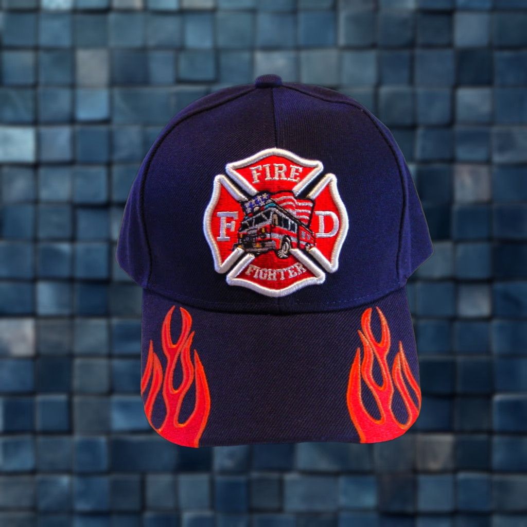 Vintage VINTAGE Firefighter Fire Truck Flames American Flag Baseball Cap Men Adjustable Blue Size ONE SIZE - 1 Thumbnail