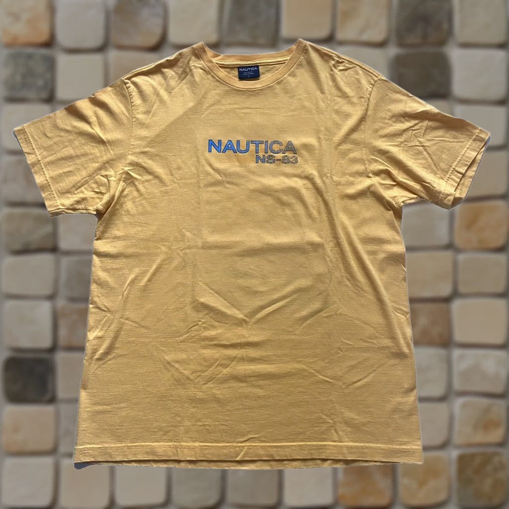 Nautica Nautica NS-83 Men's Vintage 90s T-shirt Double-Sided Crew Neck 100% Cotton Sz L Made in Canada Yellow Sailign Pattern Graphic Print Shirt Ladies? Size US L / EU 52-54 / 3 - 1 Thumbnail