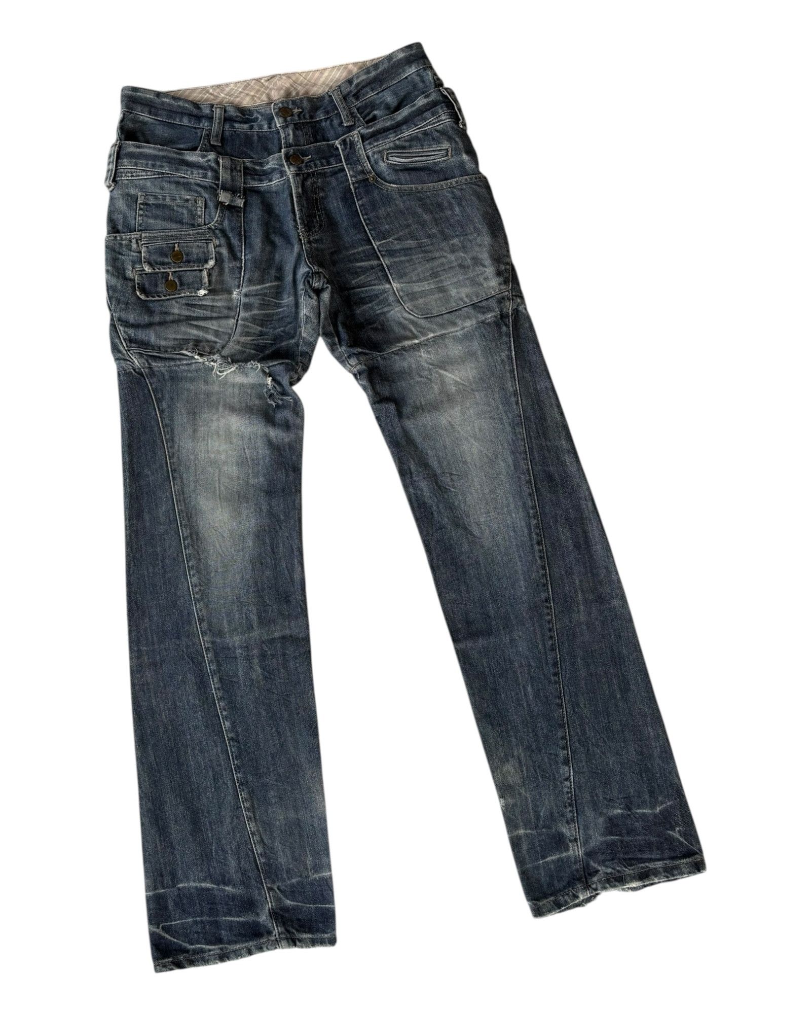 If Six Was Nine PPFM Double Waist Distressed Denim Jean Size US 33 - 3 Thumbnail