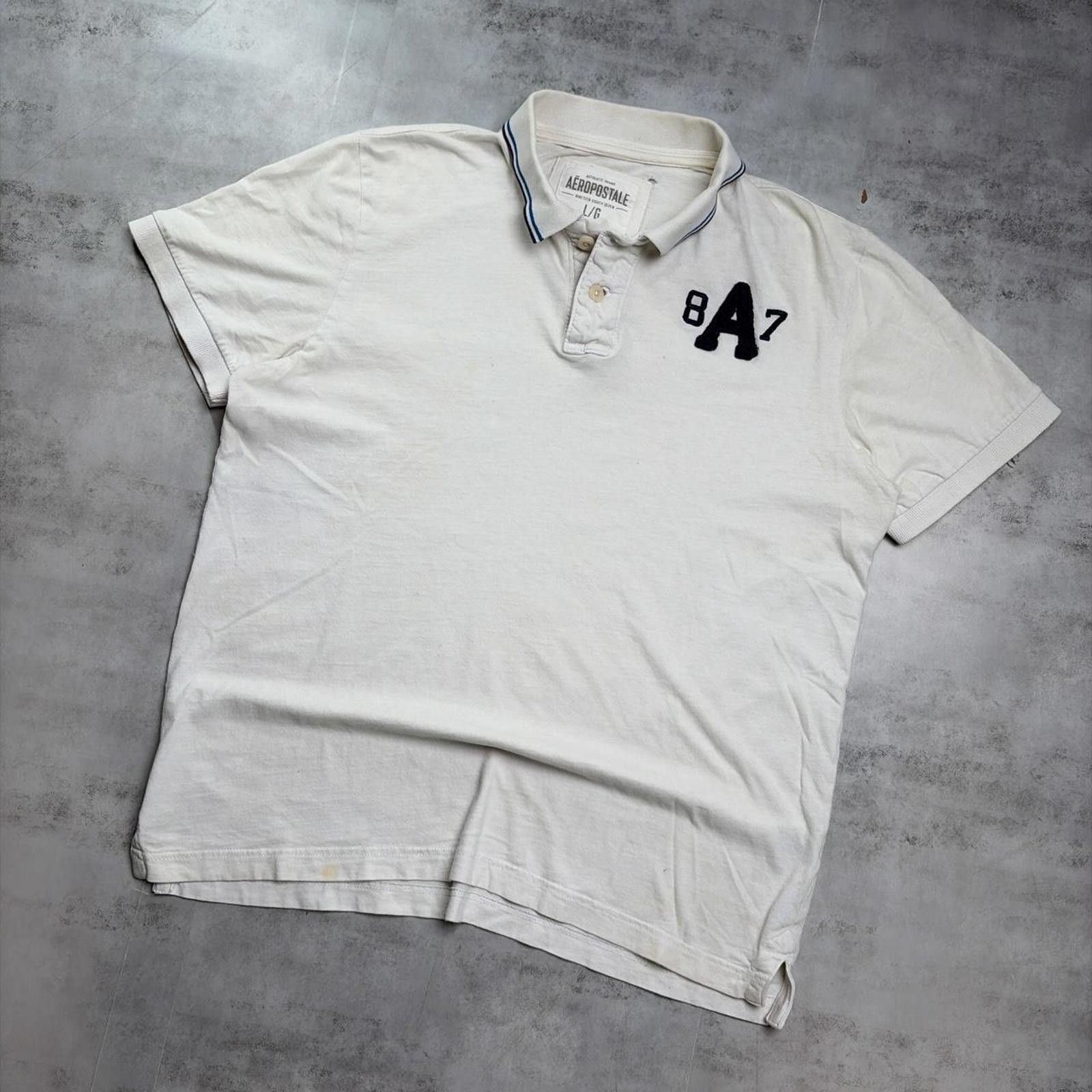 Aeropostale Y2K White Aeropostale Grunge Skater Distressed Polo Shirt Size US L / EU 52-54 / 3 - 2 Thumbnail