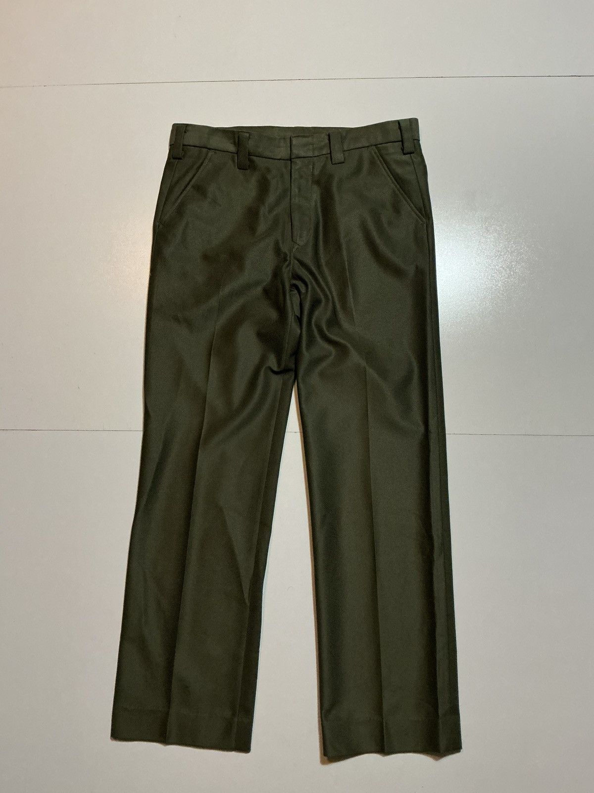 Vintage Vintage 70s Olive Green Textured Disco Flare Leisure Pants Size US 34 / EU 50 - 1 Thumbnail