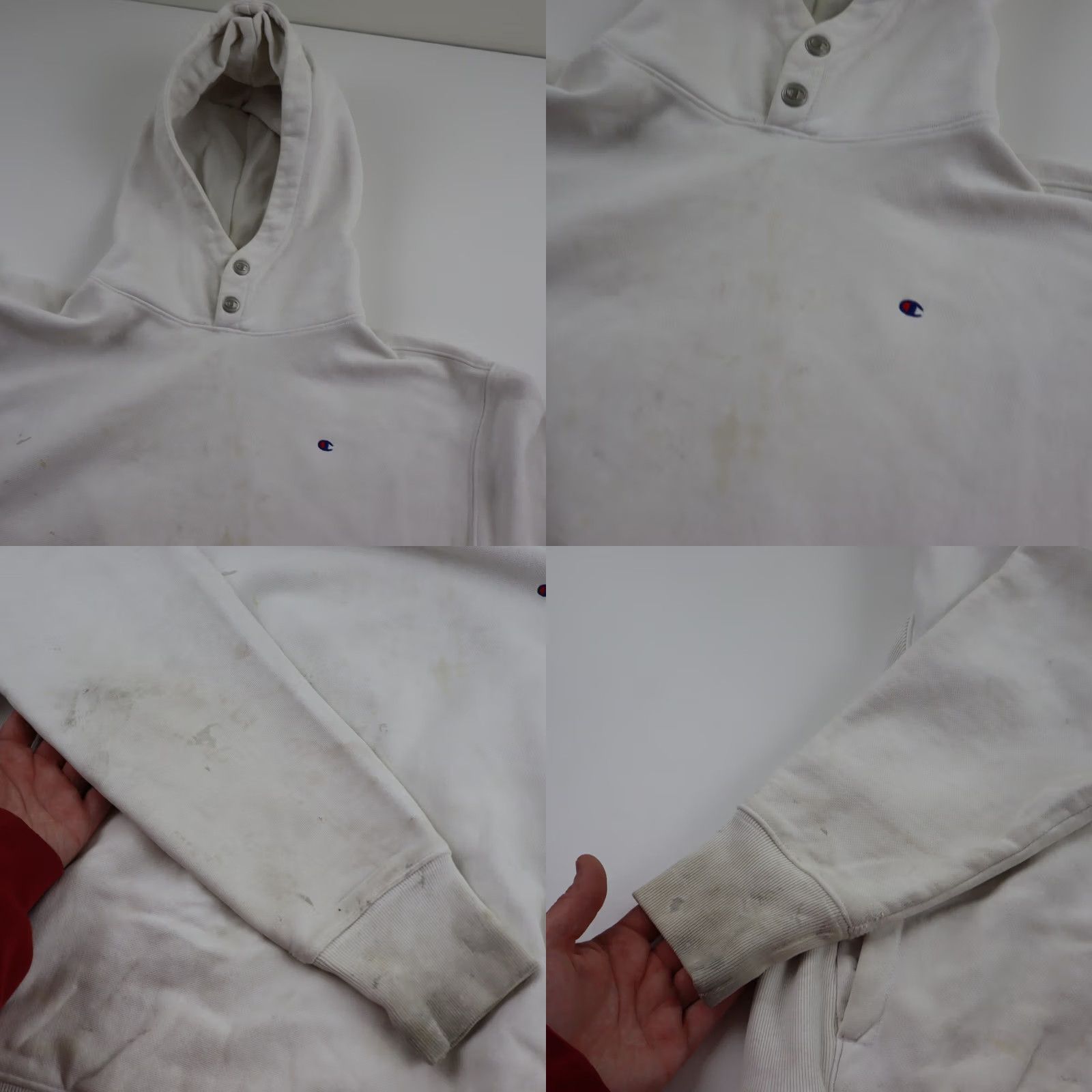 Champion VINTAGE Champion Reverse Weave Distressed Hoodie Sweatshirt Mens Medium White Pullover Size US M / EU 48-50 / 2 - 9 Thumbnail