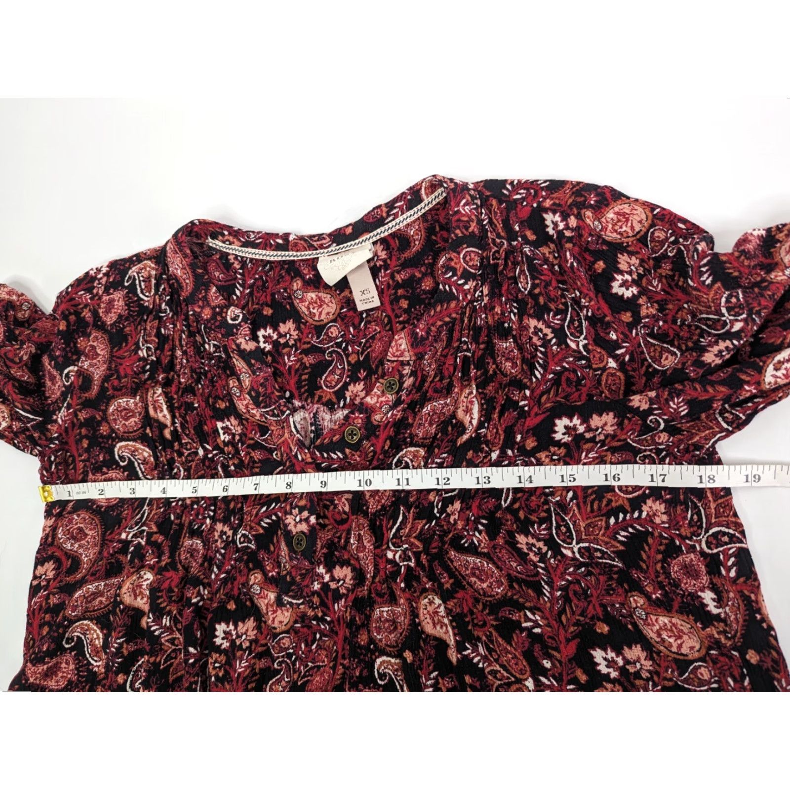 Vintage KNOX ROSE Shirt Womens XS Maroon Paisley Peasant Top Boho Pleat Front Size XS / US 0-2 / IT 36-38 - 6 Thumbnail