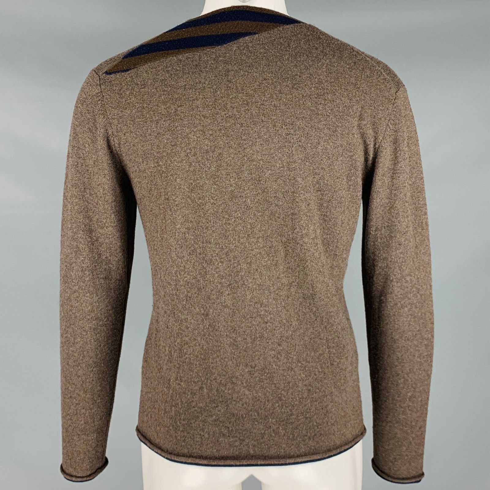 Yigal Azrouel YIGAL AZROUEL Size M Brown Navy Stripe Wool Zip Up Cardigan Size US M / EU 48-50 / 2 - 3 Thumbnail