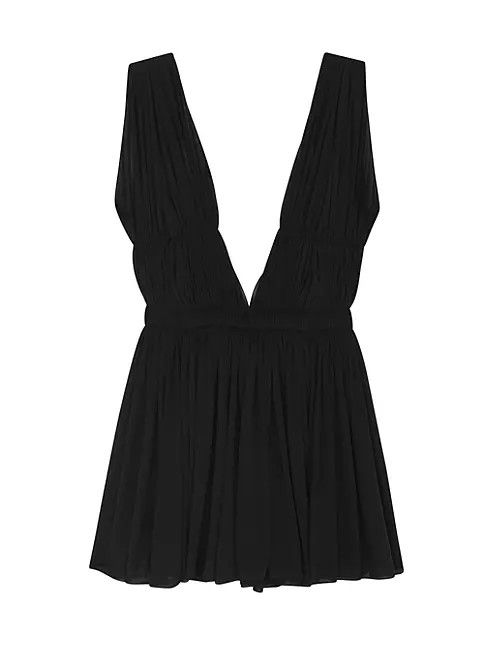 Saint Laurent Paris o1b1hav111224 Mini Dress in Jersey Voile in Noir Size XS / US 0-2 / IT 36-38 - 1 Thumbnail