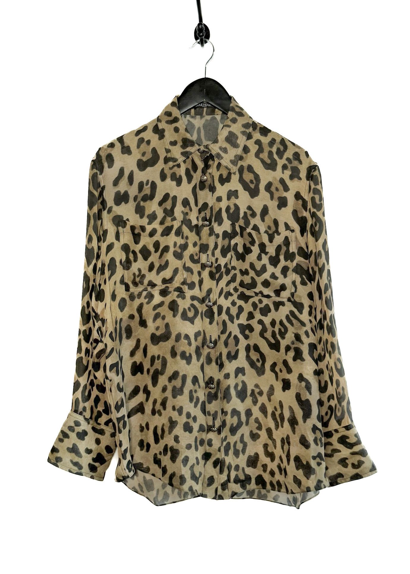 Balmain Balmain Beige Leopard Print Silk Buttoned Blouse Size S / US 4 / IT 40 - 1 Thumbnail