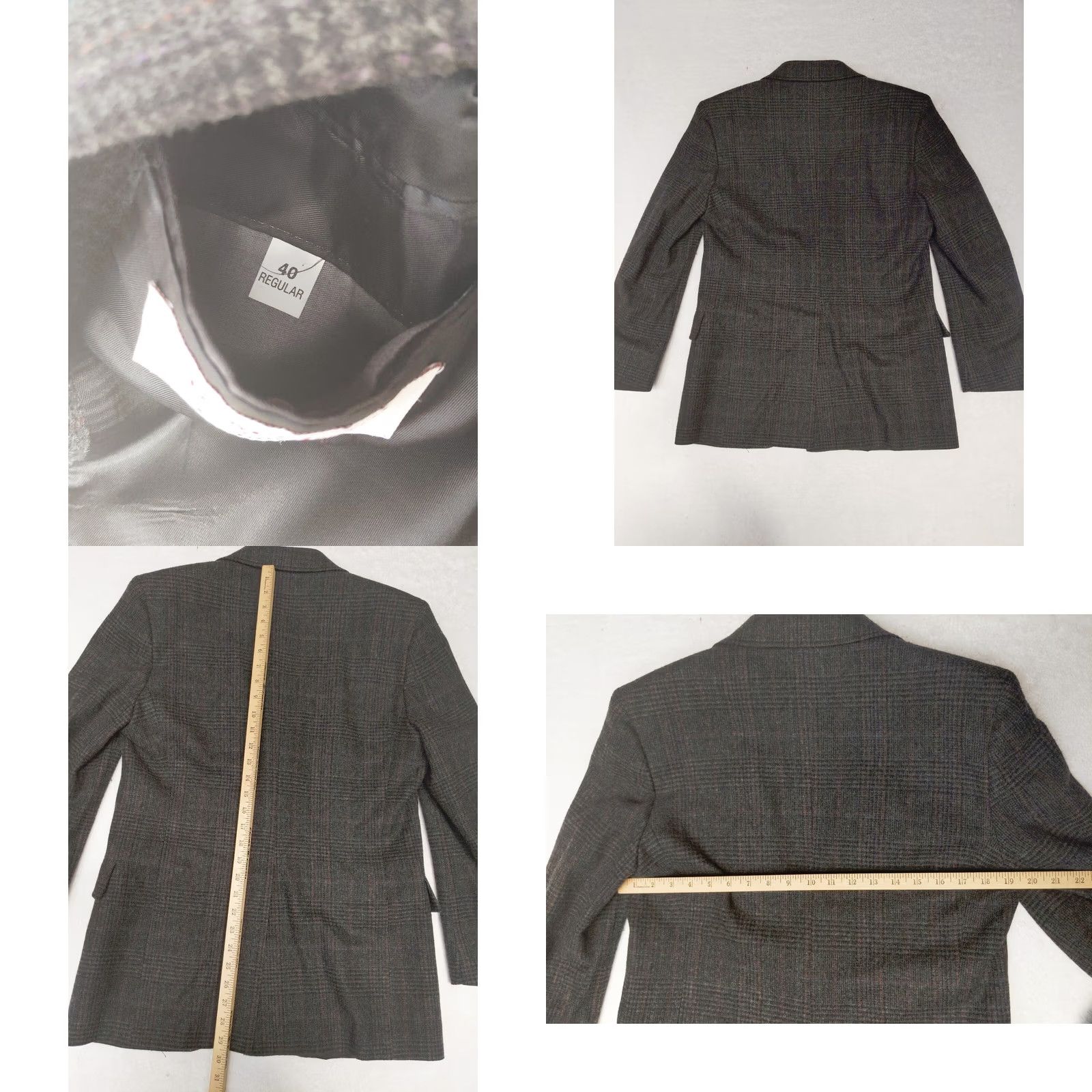 Vintage Adams Row Richman Mens Blazer Jacket 40R Gray Glen Check Tweed Wool Sport Coat Notch Lapel 2 Button Three-Button Casual Formal Mens Summer Fall Winter Size 40R - 9 Thumbnail