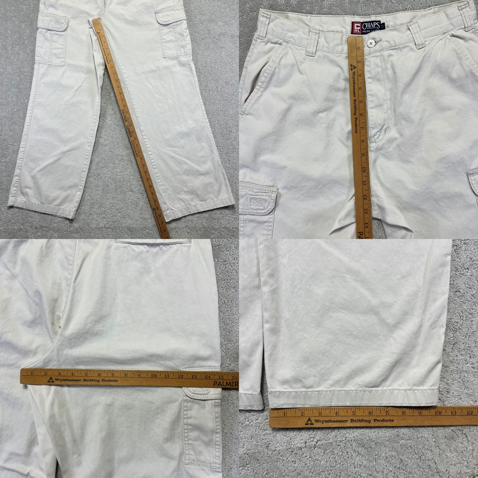 Ralph Lauren VINTAGE Chaps Ralph Lauren Cargo Pants Mens 33x32 White Beige Cotton Cargo Pocket Zipper Y2k 90s Style Workwear Casual Regular Mens Size US 33 - 9 Thumbnail