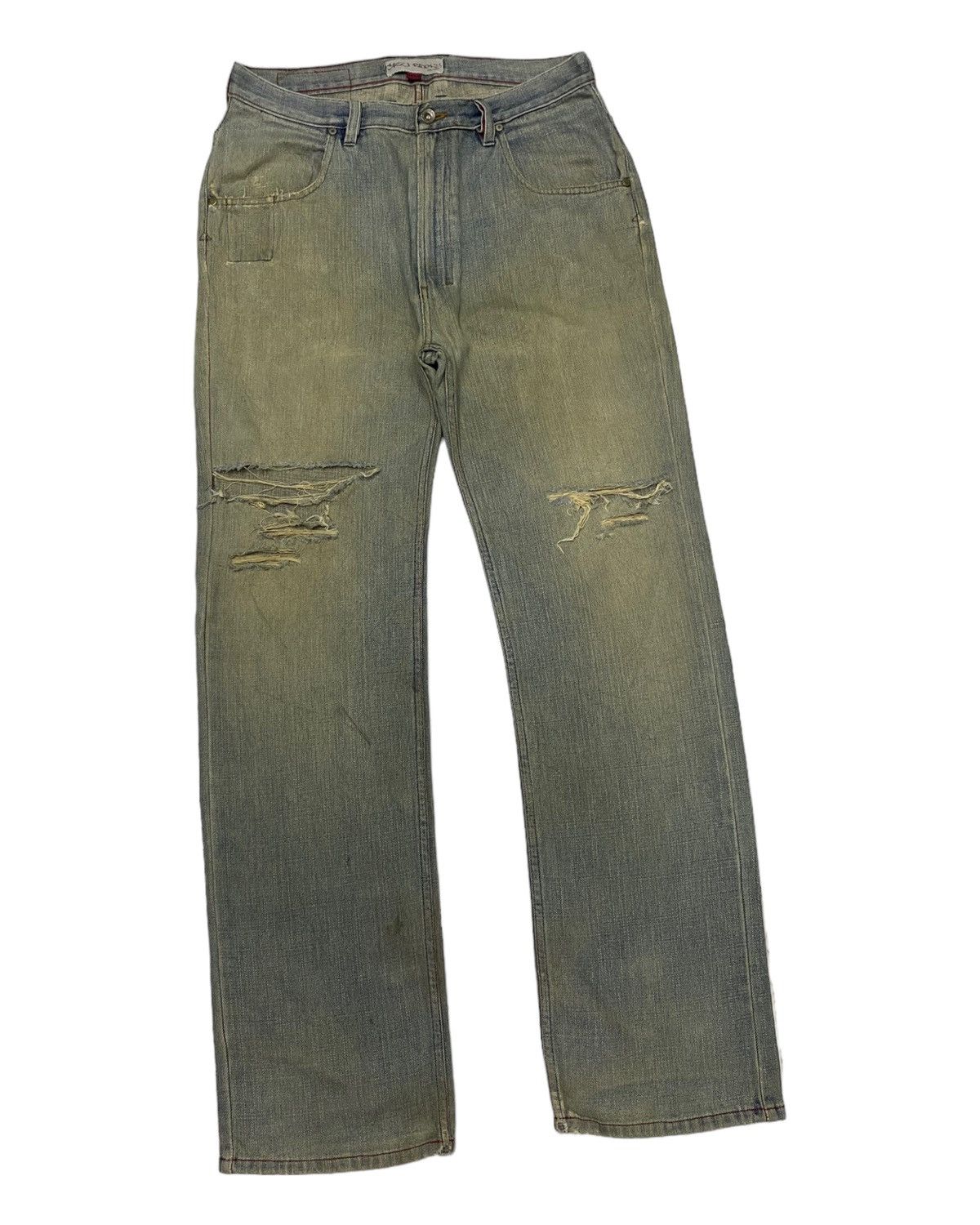 If Six Was Nine × Le Grande Bleu (L.G.B.) 🔥DISTRESSED RUSTY CRU RIDERS RIPS DENIM JEANS LGB STYLE Size US 32 / EU 48 - 2 Thumbnail