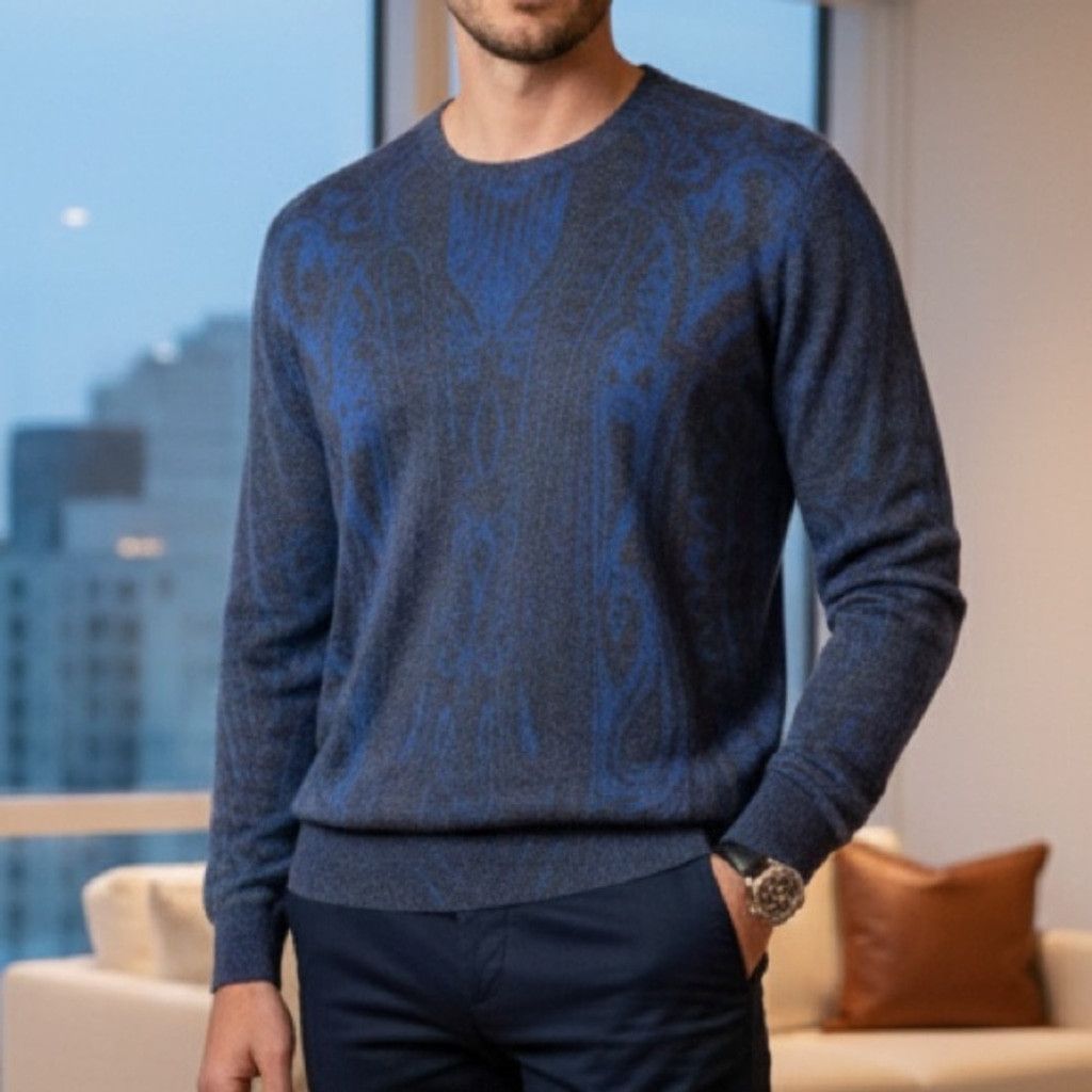 Etro ETRO Blue Paisley Cashmere Silk Crewneck Sweater Size S Size US S / EU 44-46 / 1 - 1 Thumbnail