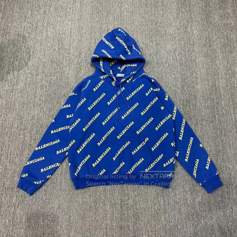 Balenciaga Balenciaga Blue Full Print Barrage Hoodie Sweatshirt Size US L / EU 52-54 / 3 - 1 Thumbnail