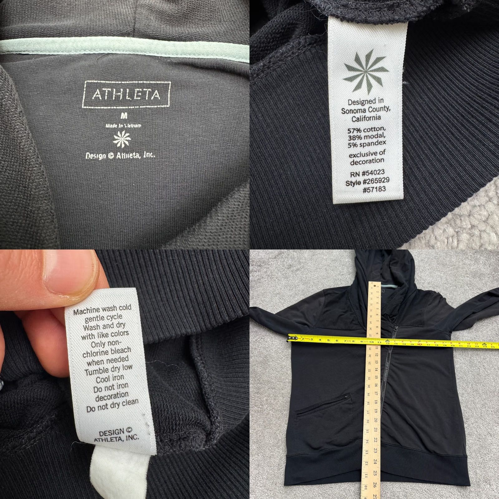 Athleta Athleta Jacket Womens Medium Black Full Zip Hooded Pockets Casual Outdoor All Seasons Regular Fit Size M / US 6-8 / IT 42-44 - 8 Thumbnail