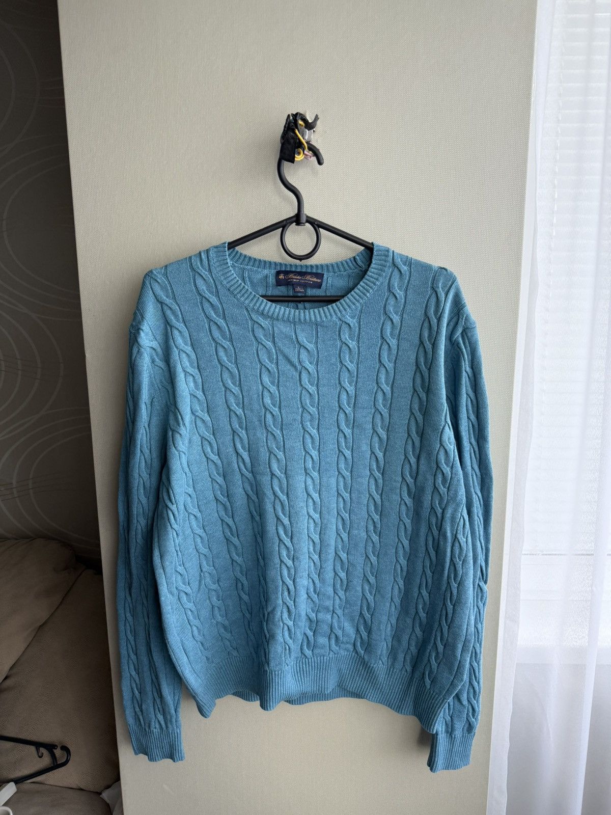 Brooks Brothers Brooks Brothers Rope Cable Knit Light Blue Supima Sweater Size US L / EU 52-54 / 3 - 1 Thumbnail
