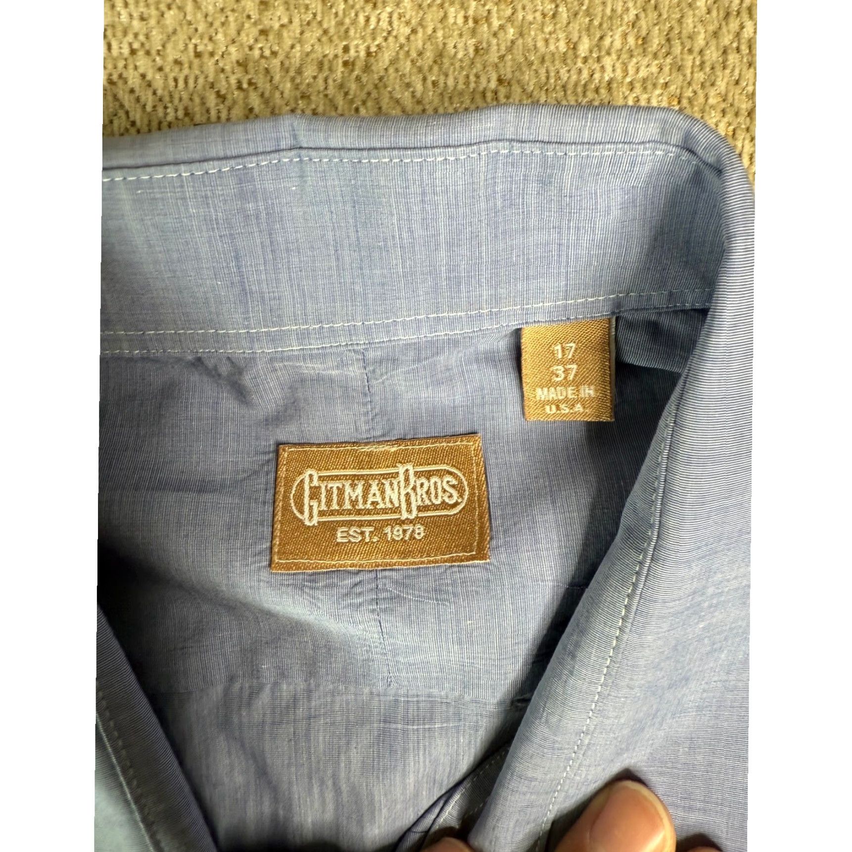 Vintage Gitman Bros. Mens Dress Shirt Blue Long Sleeve Button-Down 17 37 USA Dress Shirt Mens Size 46R - 2 Thumbnail