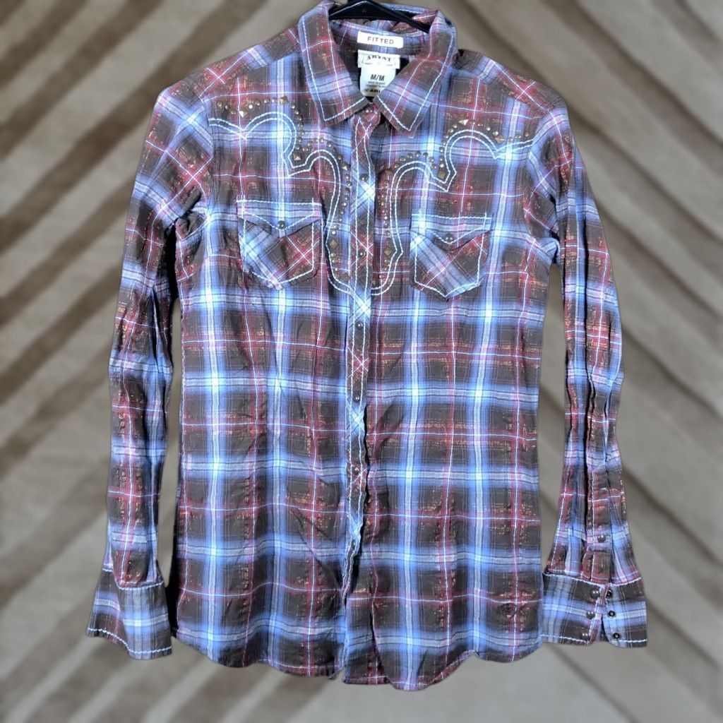 Ariat Ariat Womens Shirt Multicolored Plaid Fitted Snap Long Sleeve Metallic Blend M Size M / US 6-8 / IT 42-44 - 1 Thumbnail