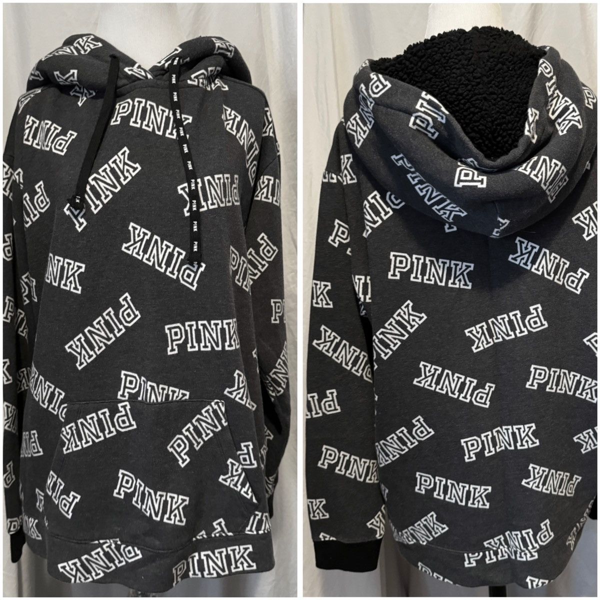 Pink × Victoria's Secret VS Pink, Retro, Sherpa Lined, Pullover Logo Hoodie Size M / US 6-8 / IT 42-44 - 3 Thumbnail