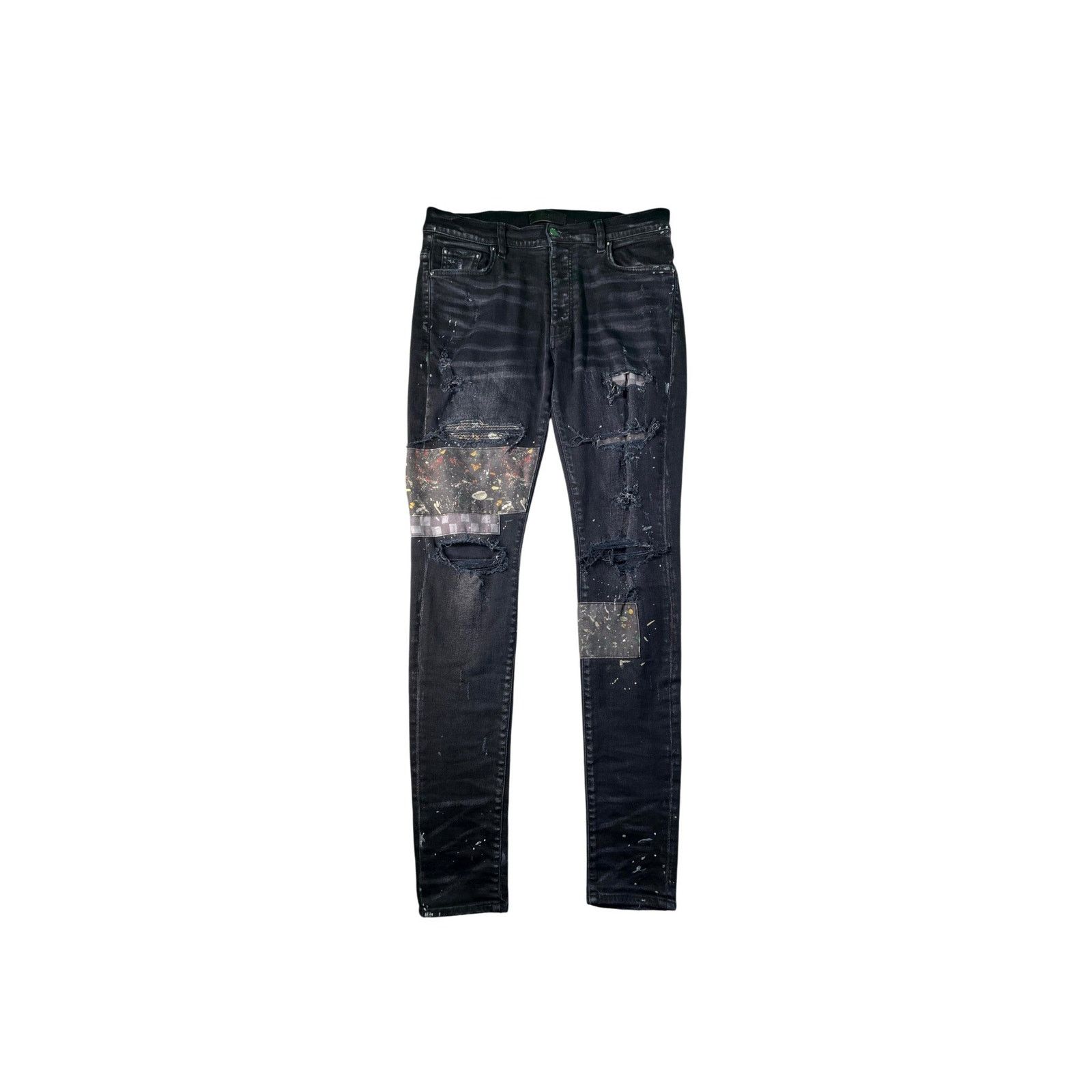 Amiri Amiri "Paint Splatter Art Patchwork" Black Wash Jeans Size US 32 / EU 48 - 1 Thumbnail