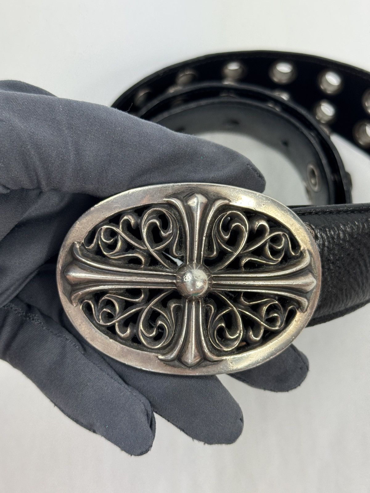 Chrome Hearts DOUBLE STUD STERLING SILVER LEATHER BELT +BUCKLE *RARE* Size 36 - 2 Thumbnail