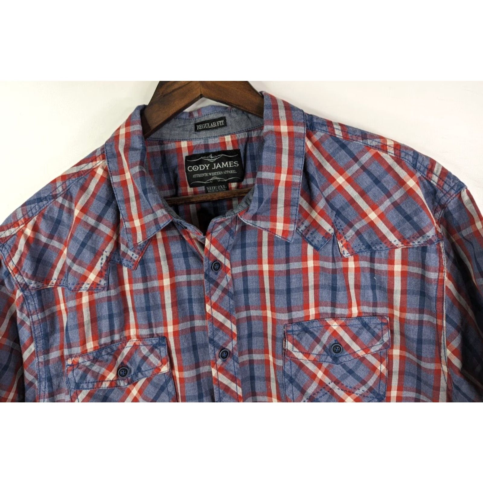 Cody James Cody James Regular Fit Western Plaid Button Short Sleeve Shirt Mens 2XL Size US XXL / EU 58 / 5 - 2 Thumbnail