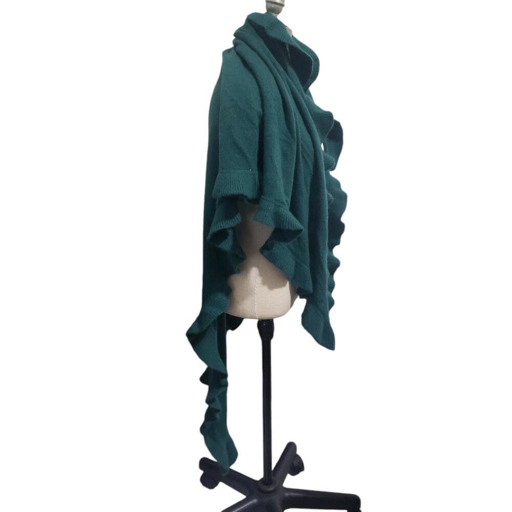 Designer CT1963 Talbots Green Cashmere Wrap Ruffled Edges One Size Size ONE SIZE - 2 Thumbnail