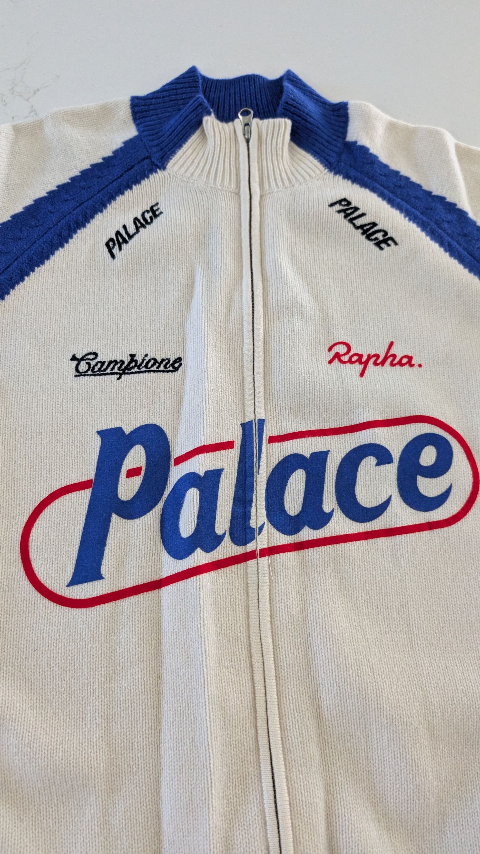 Palace × Rapha Palace Rapha Zip Knit Sweater White Ivory Size M Size US M / EU 48-50 / 2 - 3 Thumbnail