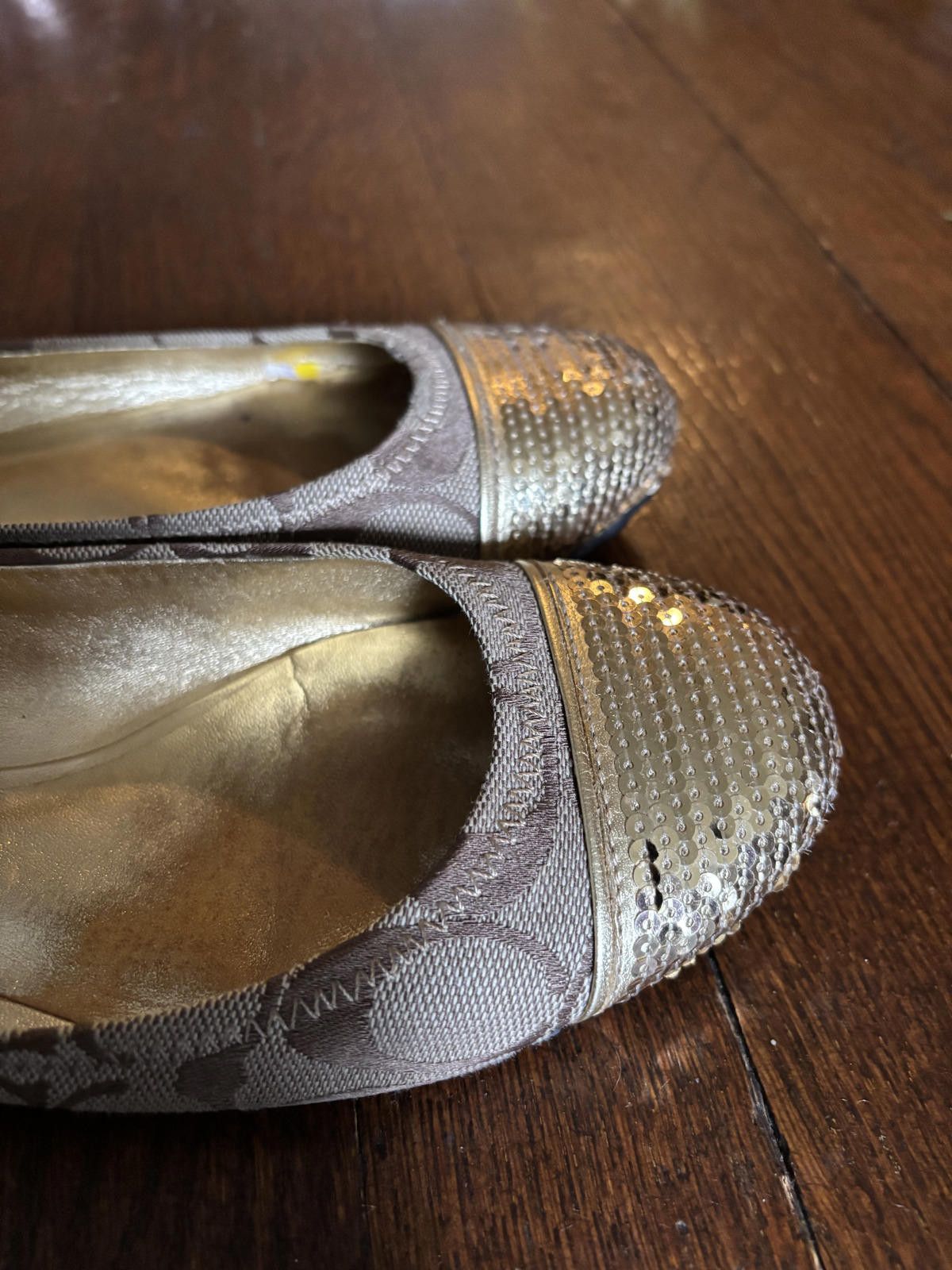 Coach Coach Women's Brown Signature Flats with Gold Sequin Toe Size US 7.5 / IT 37.5 - 4 Thumbnail