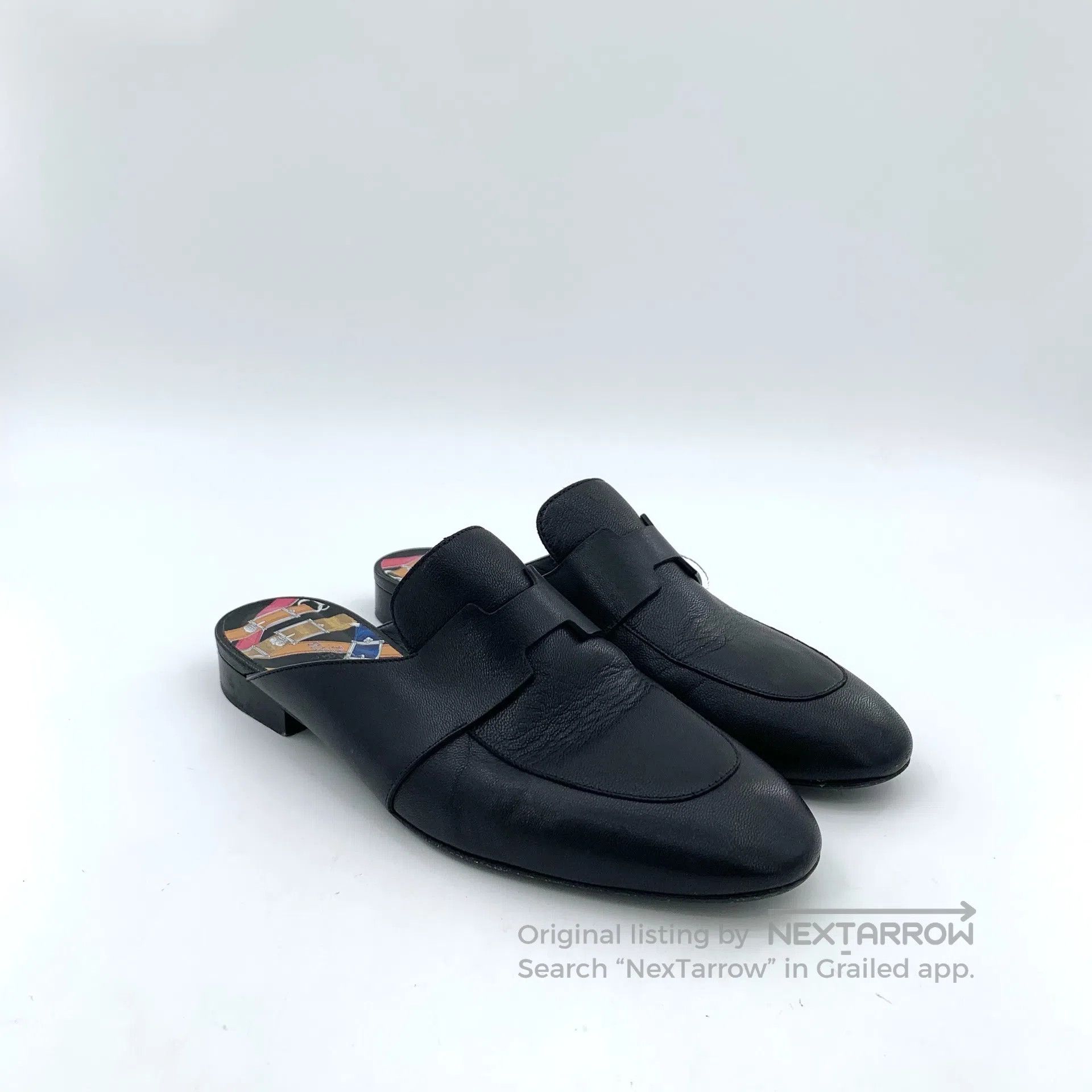 Hermes Hermes Black leather round-toe casual flat mule shoes| Size US 7 / IT 37 - 2 Thumbnail