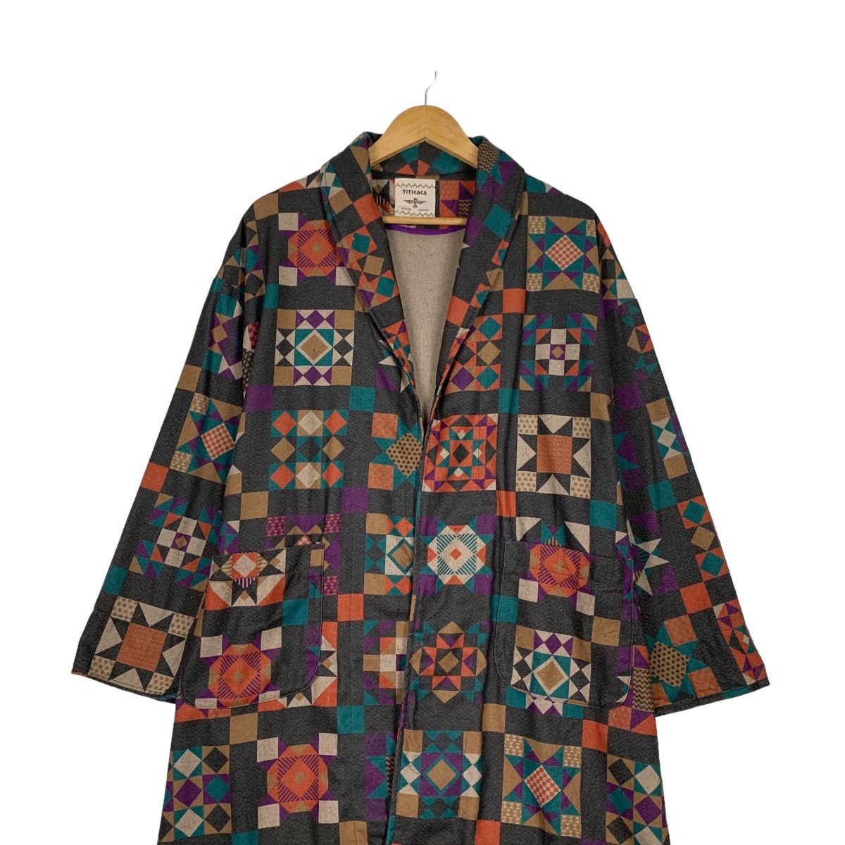 Japanese Brand Vintage TITICACA Motif Design Robe / Long Coat #1129-C52 Size M / US 6-8 / IT 42-44 - 3 Thumbnail