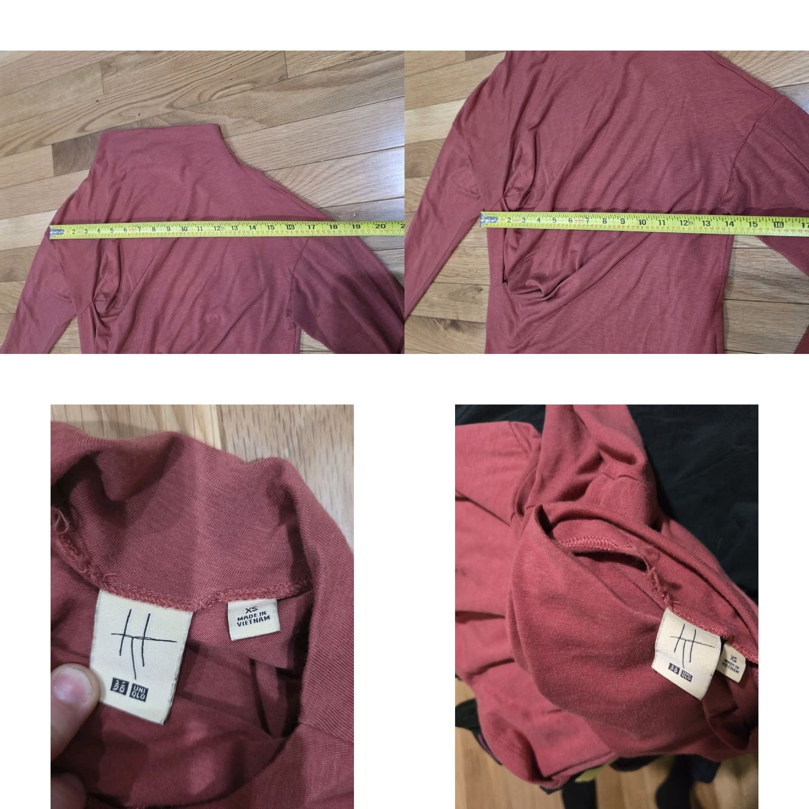 Uniqlo Uniqlo T-Shirt Long Sleeve XS Burgundy Red Women Neck Stitch Details Vintage-style? Size XS / US 0-2 / IT 36-38 - 8 Thumbnail
