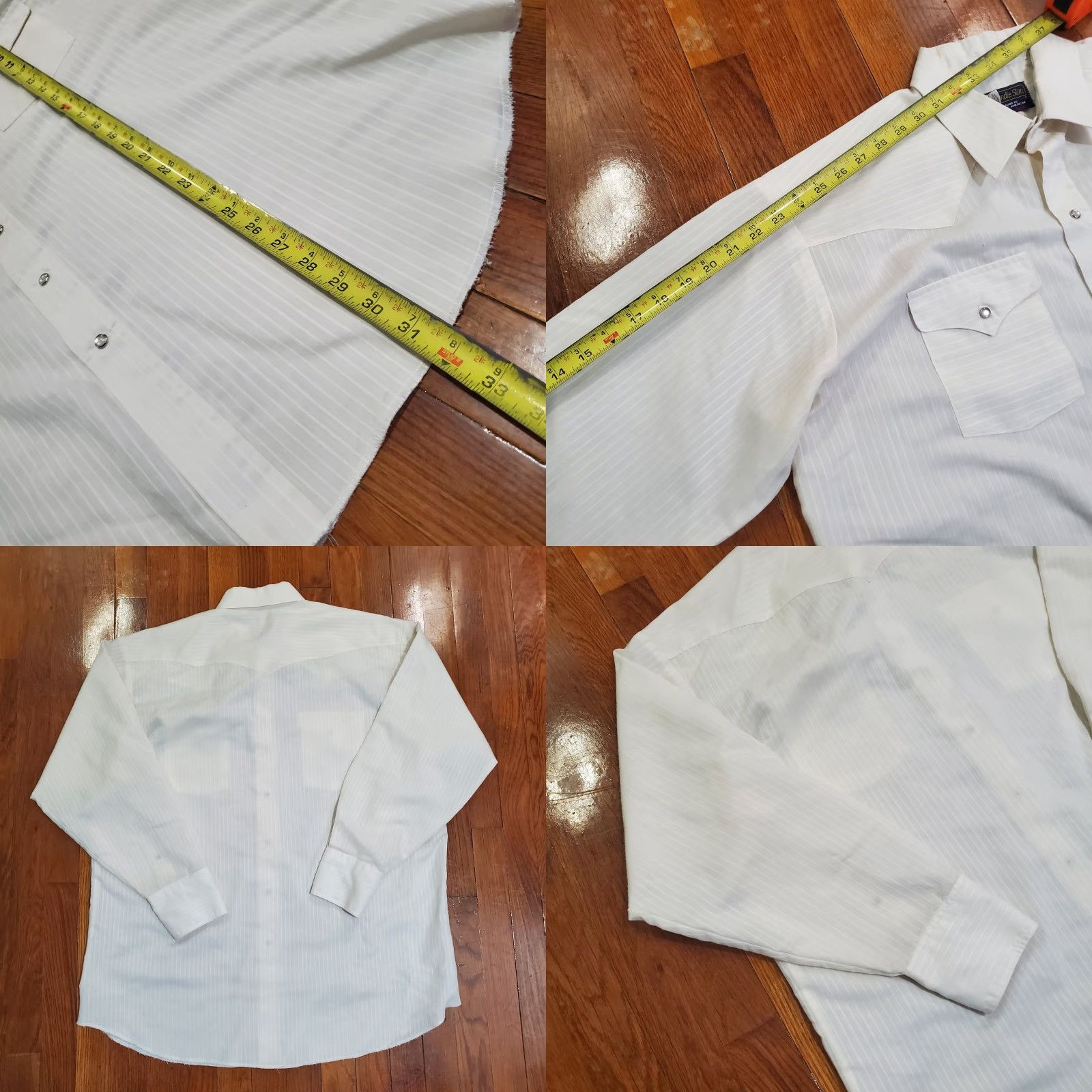 Vintage VINTAGE Panhandle Slim Shirt Western Striped 17.5 34 Pearl Snap Made USA Cowboys Beige White Cotton Twill Button-Up Casual Mens Size US XXL / EU 58 / 5 - 8 Thumbnail