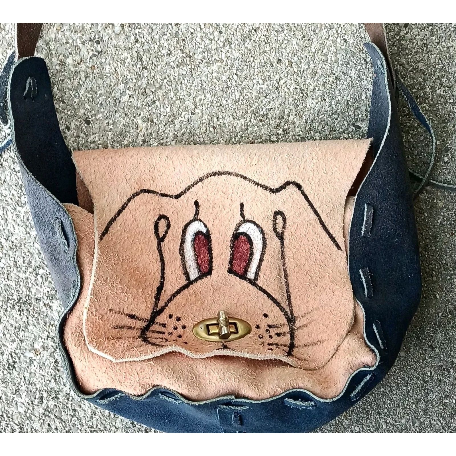 Vintage Handmade Suede Leather Purse Hound Dog Art Small Shoulder Bag Artsy Puppy Size ONE SIZE - 2 Thumbnail