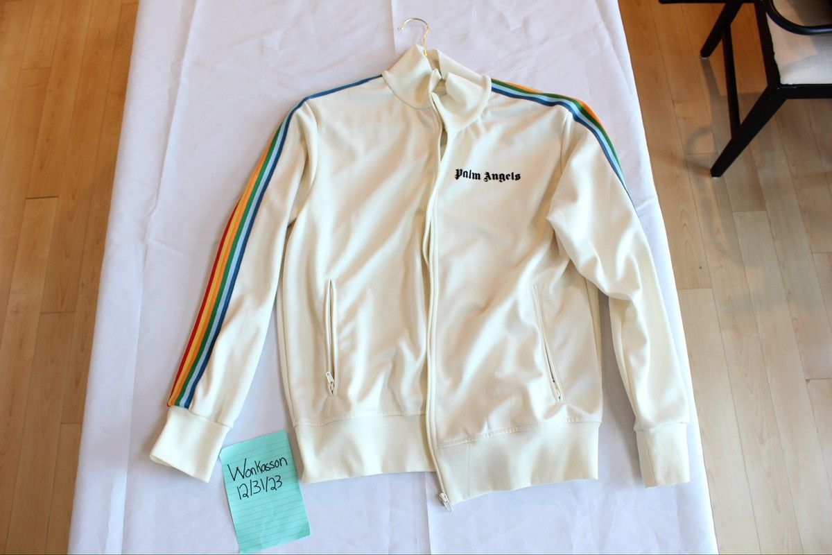 image of Palm Angels Rainbow Stripe Track Jacket in Cream, Men's (Size XL)