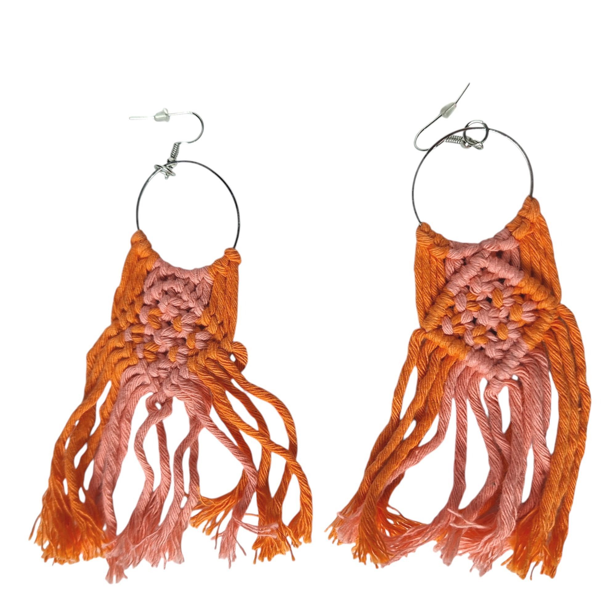 Other Handmade Macrame Hoop Earrings Boho Orange Pink Fringe Boho Size ONE SIZE - 2 Thumbnail