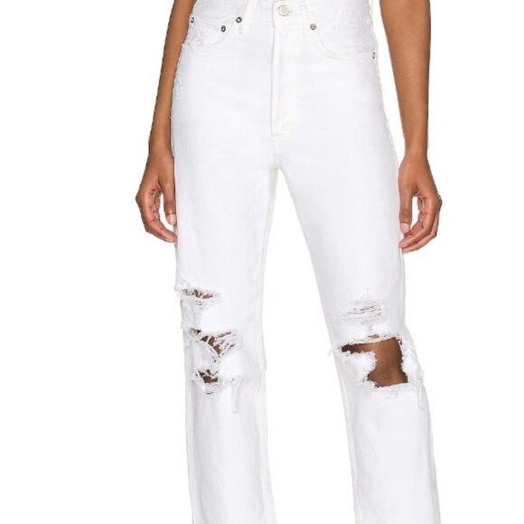 Agolde AGOLDE 90's Organic Denim Rip Destroyed Jeans Vanish White Size 26" / US 2 / IT 38 - 4 Thumbnail