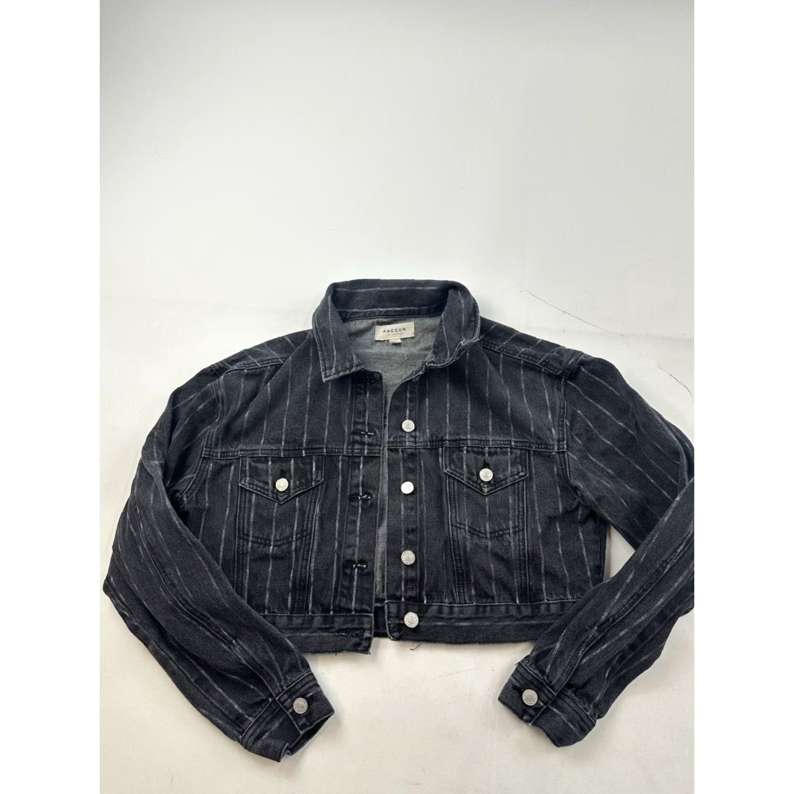 Pacsun Pacsun Denim Jacket Womens M/L Black Striped Pinstriped Cropped Casual Jacket Pocket Size M / US 6-8 / IT 42-44 - 2 Thumbnail
