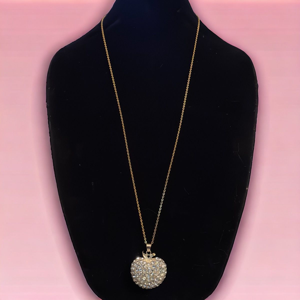 Other Large paved rhinestone puffed apple pendant necklace Size ONE SIZE - 2 Thumbnail