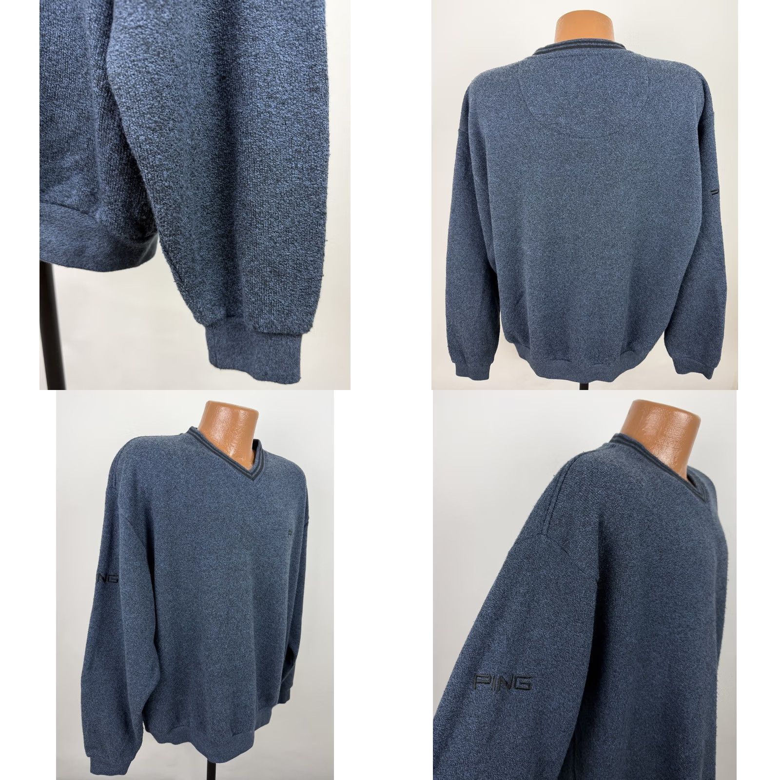 Vintage PING Fleece Sweatshirt Mens Large Navy Blue V-neck Golf Pullover Embroidered Dad (AS IS) Size US L / EU 52-54 / 3 - 8 Thumbnail