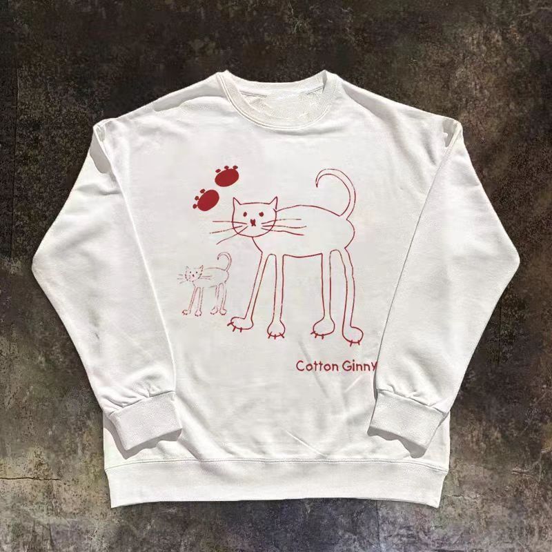 Vintage White casual retro cute cat print sweatshirt Size US M / EU 48-50 / 2 - 1 Thumbnail