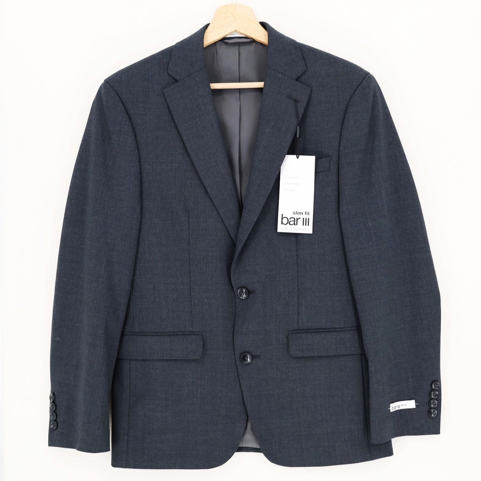 Bar III Bar III Men's Charcoal Wool Skinny Suit Jacket Size 36S Size 36S - 2 Thumbnail