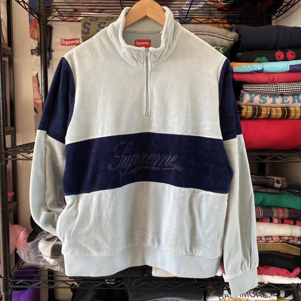Supreme Supreme Velour Half Zip Pullover Baby Blue 2017 Size US M / EU 48-50 / 2 - 2 Thumbnail