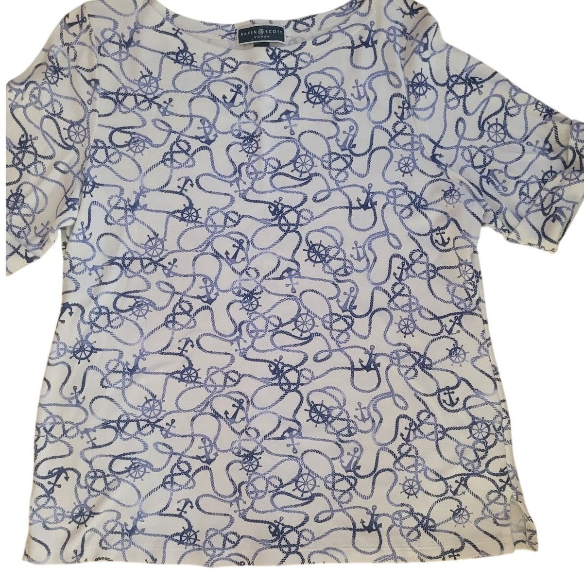 Other Karen Scott White Shirt Blue Anchors/Helm Sz 1X Size XL / US 12-14 / IT 48-50 - 2 Thumbnail