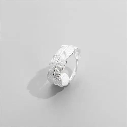Vintage 925 Sterling Silver Feather Leaf Simple Opening Rings Size ONE SIZE - 2 Thumbnail