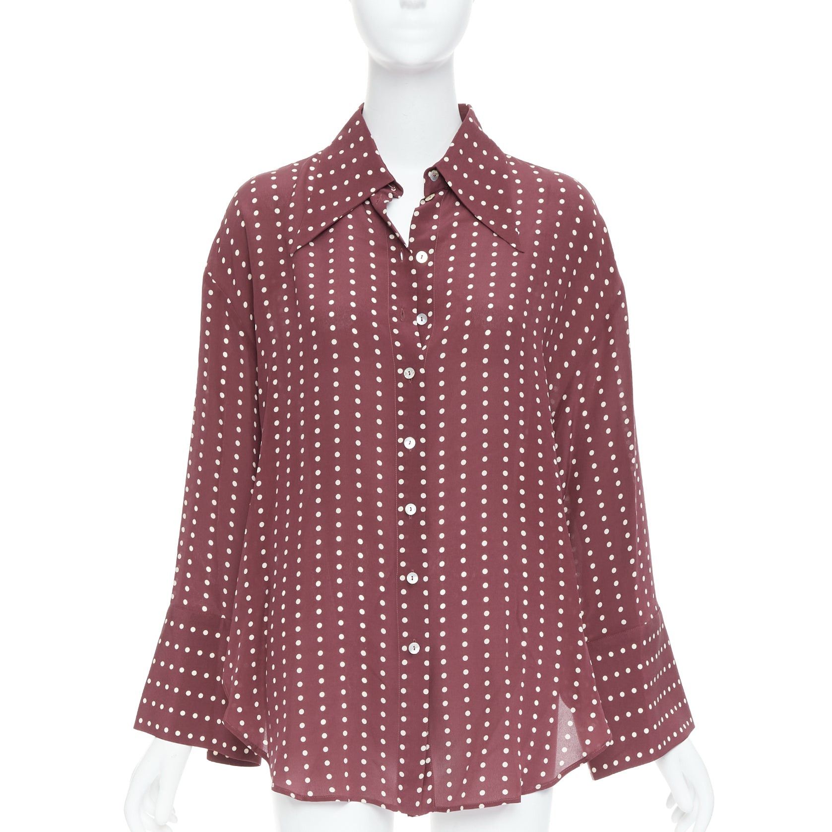 Antonio Marras ANTONIO MARRAS 100% silk burgundy polka dot curved hem shirt M Size S / US 4 / IT 40 - 1 Thumbnail