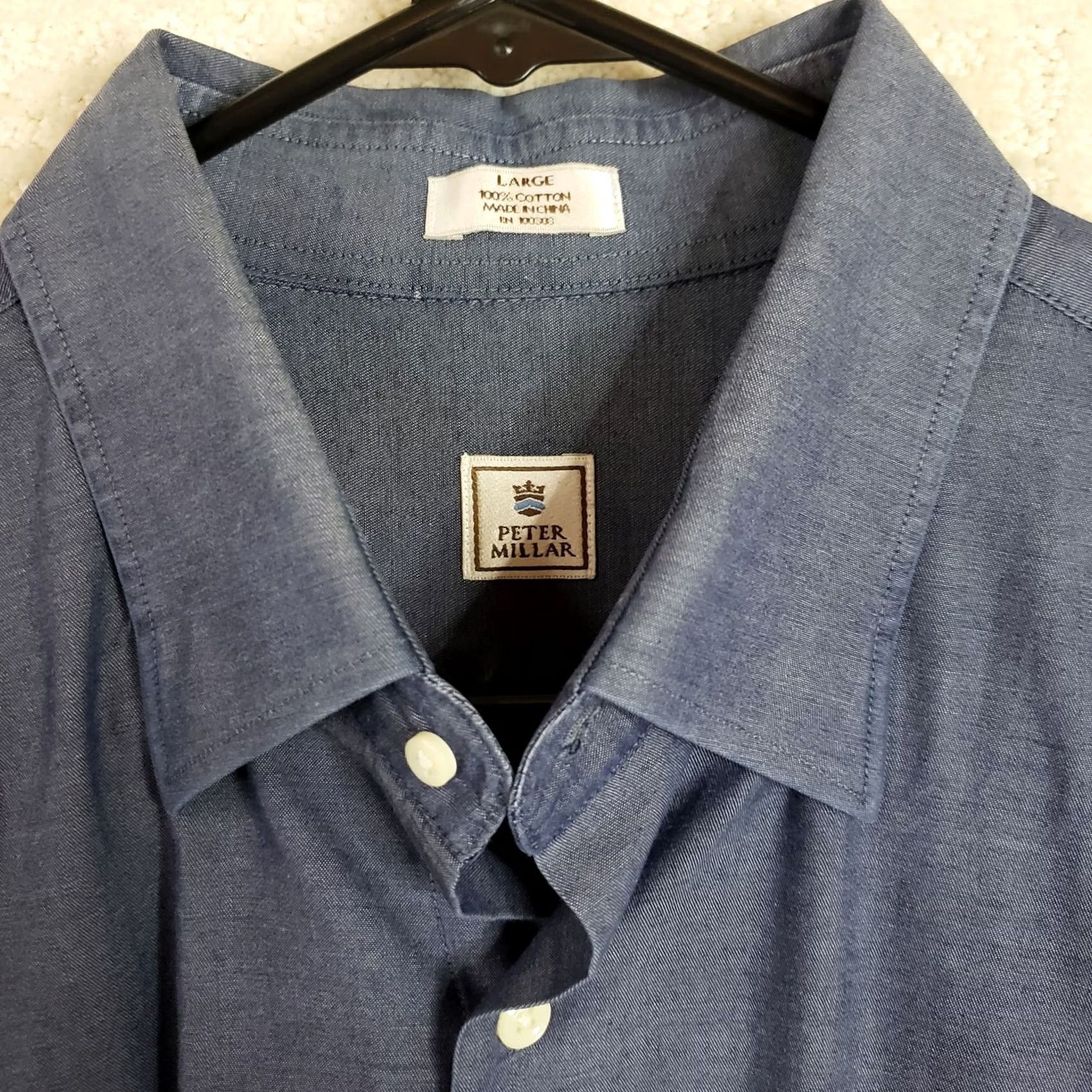 Peter Millar VINTAGE? Peter Millar Dress Shirt Long Sleeve Button Down Mens L Blue Career Wear Size 42R - 4 Thumbnail
